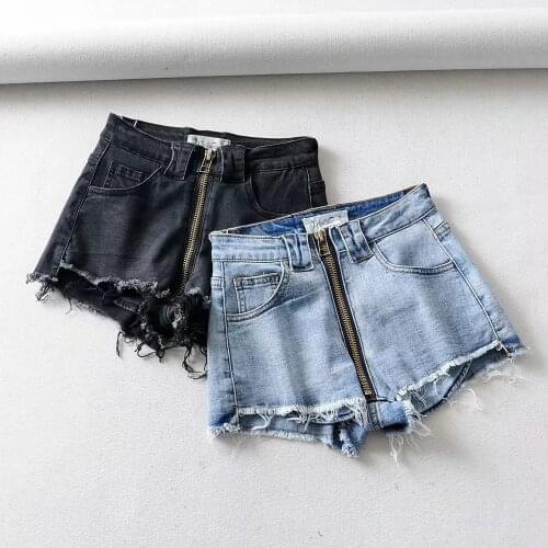 Womens High Waist Shows Thin 2021 New Summer Students Wear Hip Raising Elastic Zipper and Raw Edge Hot Pants Dlzk797