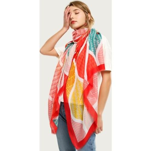 Women Large Cotton Head Scarf Forest Leaves Design Pattern Soft Shawl Wrap Female Hijab Scarf [6718]