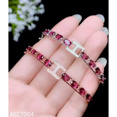 KJJEAXCMY fine jewelry 925 sterling silver inlaid Natural garnet female bracelet luxury support detection