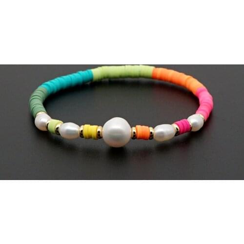 2021 Rainbow Bracelet Women 4mm Vinyl Heishi Disc Bead Freshwater Pearl Bracelets Boho Jewelry Handmade Pulseras Mujer