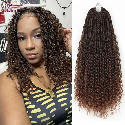 GoldenBeauty Synthetic Braid Twist Passion Twist Riverlocs Dark Brown Strawberry Blonde Plum Curly End 18Inch Box Bomb Twist