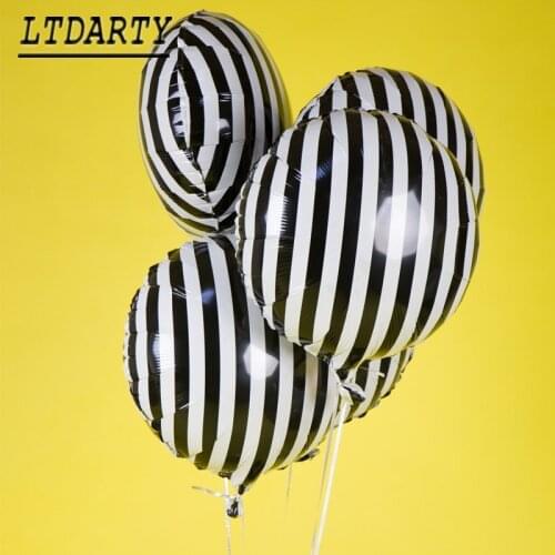 10Pcs 18inch black and white striped checkerboard round fashion birthday decoration eid party weeding white foil balloons