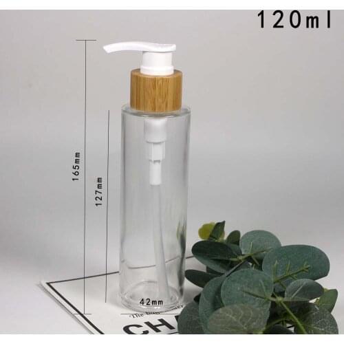 120ml retail and wholesale clear glass bamboo pump lotion bottle