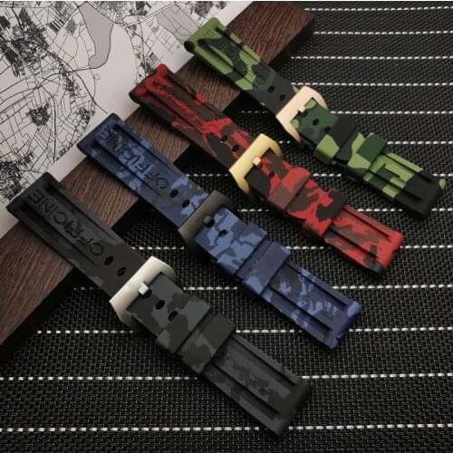22mm 24mm Sports Camo Gray Green Red Blue Silicone Rubber watchband For Panerai strap for PAM111/441 Watch band buckle tools