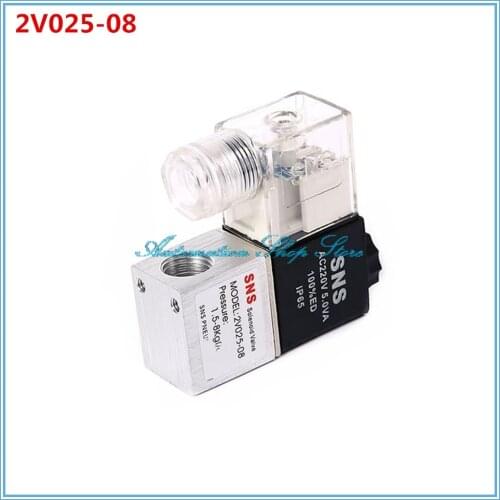 2V025-08 Pneumatic Valve 1/4" 2 Position 2 Way Solenoid Valve Air Valve DC 12V 24V AC 220V 0-1Mpa