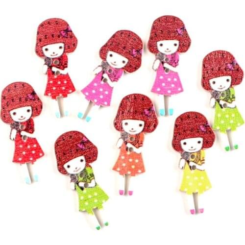 50pcs Mixed 28x17mm Wooden Beautiful Girl Buttons For Clothing Needlework Scrapbooking Wood Decorative Crafts Diy Accessories