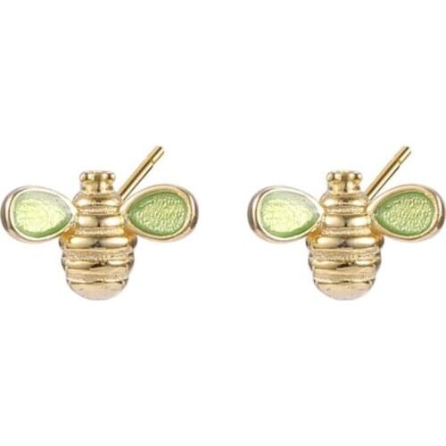 925 Sterling Lovely Golden Bee Post Stud Earrings Women Jewelry A1962