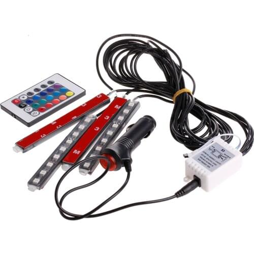9LED Remote Control Colorful RGB Car Interior Floor Atmosphere Light Strip Dropshipping