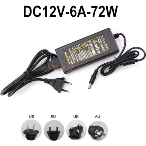 AC/DC Adapter, AC 110V 220V To DC 12V 6A 72W Power Adapter Supply for led strip light, Router, camera, player Free shipping