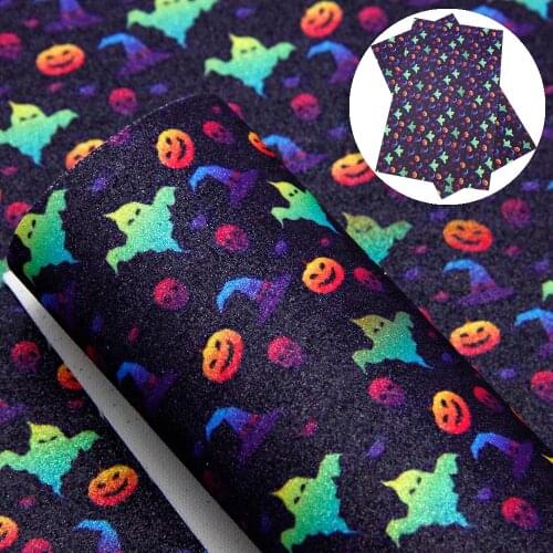 David accessories 20*33cm Animal Halloween Fine Glitter Printed Faux Synthetic Leather For BowDIY handmade materials,1Yc10057