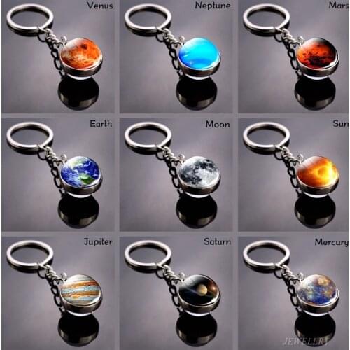 Full Moon Keychain Solar System Planet Keyrings Galaxy Nebula Space Universe Earth Sun Mars Jupiter Saturn Glass Ball Key Chain