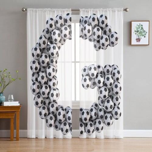 Black And White Football G Letter Tulle Sheer Window Curtains for Living Room Kitchen Children Bedroom Voile Hanging Curtain