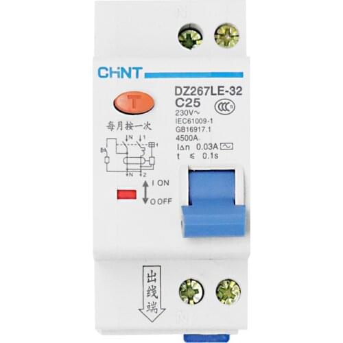 CHINT Mini Leakage-proof MCB Breaker Switch DZ267LE-32 1P+N Residual Current Circuit Breaker 6A 10A 16A 20A 25A 32A 230V RCBO