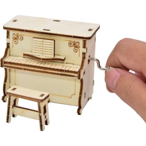 3D DIY Wooden Puzzle Wind up Music Box Mini Desktop Decor Piano Hand Cranked Music Box Play Castle In The Sky Gift For Kids