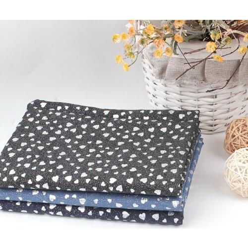 Denim Fabric By The Meter Peach Heart Print Denim For Sewing Clothes Dress Material Handmade DIY Craft Supplies 50*150CM 1PC