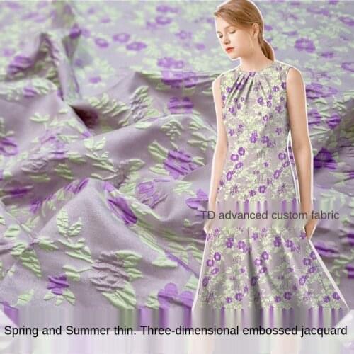 European and American Spring and Summer Thin Embossed Flower Yarn -Dyed Jacquard Dress Fashion Fabric Brocade Fabric