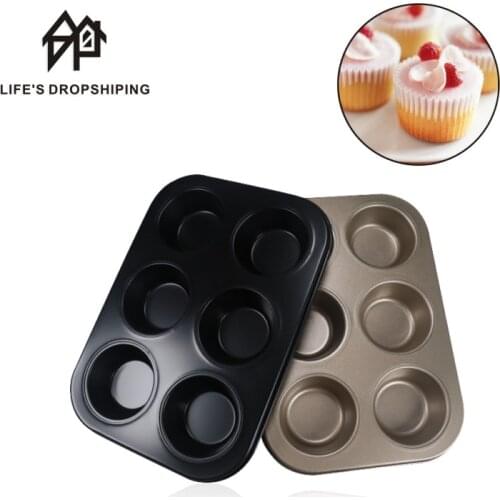 6Holes Circle/Square Cupcake Pan Muffin Tray Cupcake Mold Muffin Pan Carbon Steel Baking Pan Non Stick Bakeware Biscuit Pan