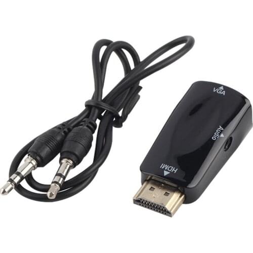 HDMI Male To VGA Female Converter Box Adapter With Audio Cable For PC HDTV with 3.5mm AV Audio Cable For PC Black Dropshipping