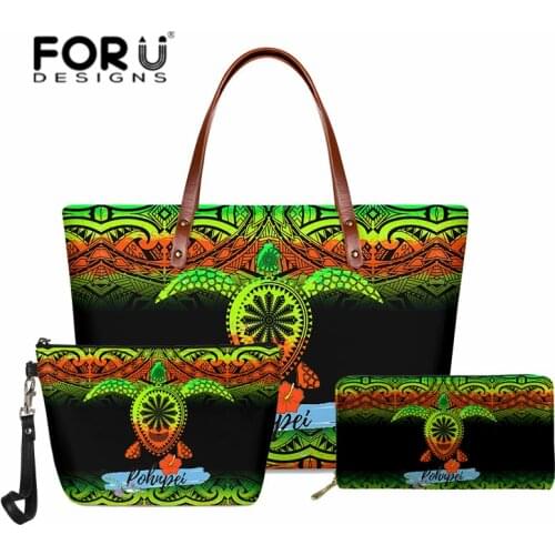 3pcs Set Women Luxury Handbag Pohnpei Polynesian Samoa Turtle Print Lady Pu Leather Purse Beach Bag for Ladies Bolsa Sac