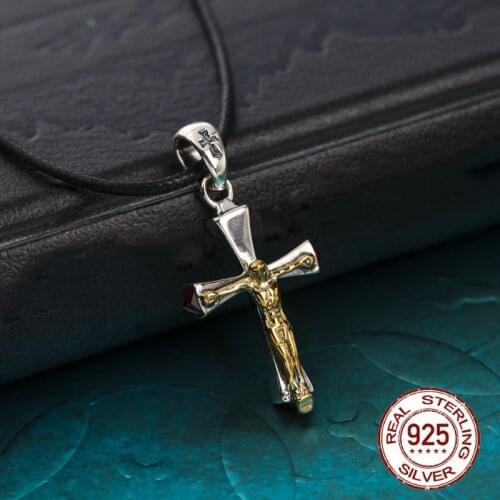 100% pure 925 Sterling silver pendant for men&women Thai Silver Jesus Cross Pendant Vintage Red Zircon 2020 new fashion jewelry