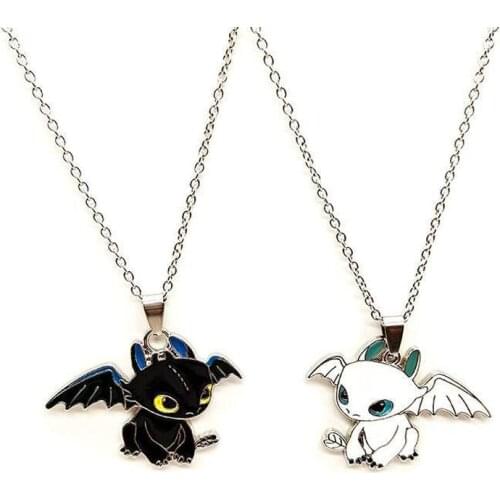 2021 Fashion Cartoon Black White Night Evil Double Dragon Necklace Hip-hop Personality Couple Pendant Boudoir Necklace Pendant