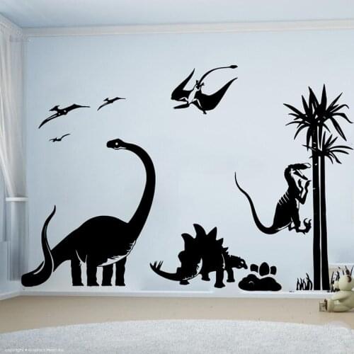 Cartoon Dinosaur Adventure Tree Animal Wall Sticker Kids Room Nursery Jurassic Park Dinosaur World Wall Decal Bedroom Vinyl Home