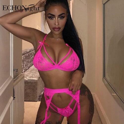 Echonight Heart Lingerie Sexy Womens Underwear Push up Bras for women 3 Piece Set Underwear Women Bralette Erotic Lingerie