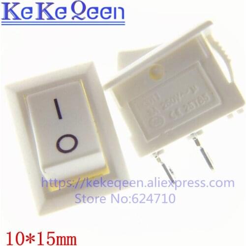 10Pcs/Lot KCD11-101 10x15mm Become warped plate switch white KCD11 3A 250V 10*15 ON-OFF 2Pin 10X15 Ship type switch White
