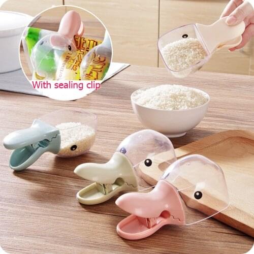 Creative Duck Head Shape with Plastic Transparent Rice Scoop Sealed Clip Household Water Dipper Water Ladle Cute Duckbill Spoon