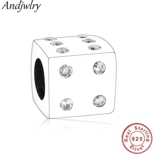 Fit Original Charms Bracelets 925 Sterling Silver Lucky Dice Clear CZ Charm DIY Jewelry 925 Berloque