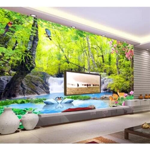 Custom Photo Wallpaper 3D Forest Waterfalls Nature Landscape Murals Living Room TV Sofa Backdrop Wall Decor Papel De Parede 3 D