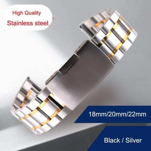 18 20 22mm Stainless Steel Watchband Curved End Strap Fold Buckle Clasp Wrist Belt Bracelet Silver For Seiko Watch Accessories