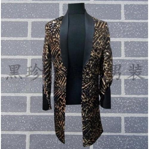 Rock Men Leopard Print Suits Designs Masculino Homme Terno Stage Costumes For Singers Men Sequin Blazer Dance Trench Clothes