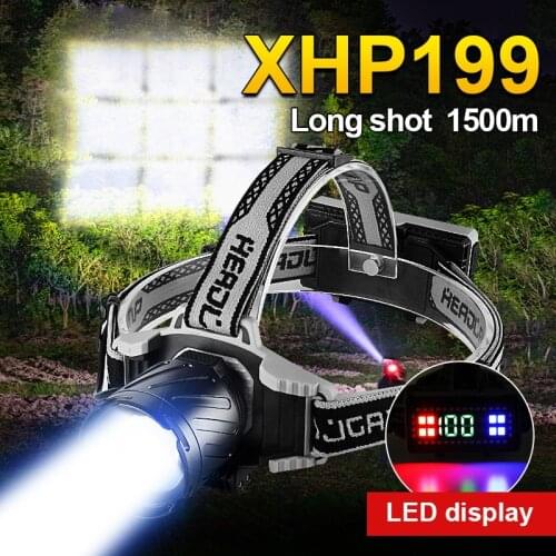Super XHP199 Powerful LED Headlamp Flashlight Rechargeable LED Headlight 18650 USB Head Lamp Light High Power Fishing Head Torch