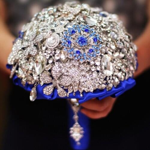 Custom wedding brooch bridal bouquets Royal blue crystal Brides Bouquet DIY jewelry Bouquet