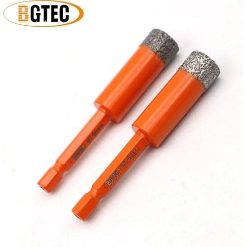 BGTEC 2pcs 14mm Hex shank Quick-fit drilling bits Vacuum Brazed diamond drill bits for ceramie tile granite Dry hole saw