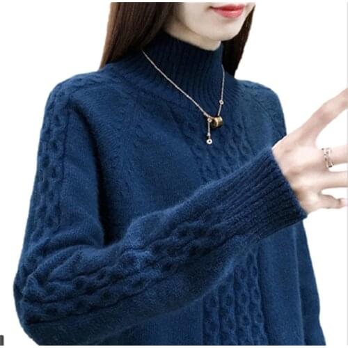 Half Turtleneck Sweater Women Jumper 2021 Autum Winter Basic Warm Clothes Female Pull Femme Knitted Cotton Pullover Sweater Y602