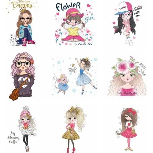 Iron On Transfer Vinyl Fashion Ballet Little Girl Heat Transfer Patches For Clothes PVC Cute Girl Stripes For Clothes Applique