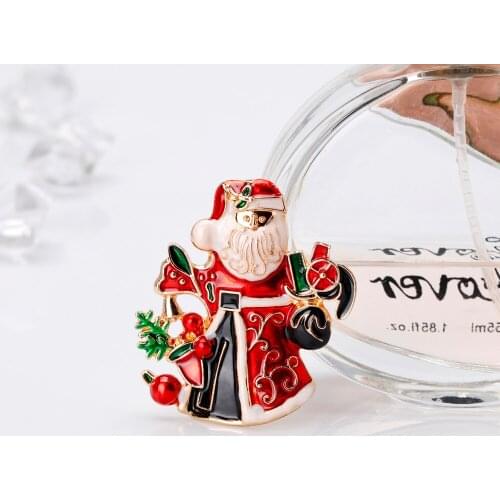 Santa Claus Who Gives Presents Brooch Jewelry for Women Enamel Brooches Pin Christmas Ornament Accessories