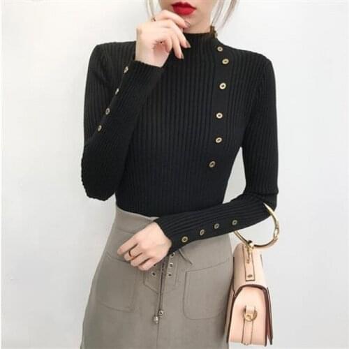 Women Elegant New Style Fashion Design Neck Long Sleeve Knit Sweater Turtleneck Sweater Bottoming Shirt Slim Long-Sleeved