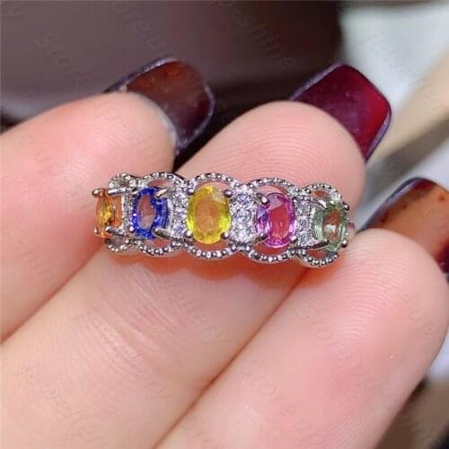 Natural color sapphire ring 925 silver womens ring simple atmosphere and long flowing style