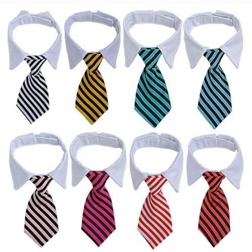 2019 New Dog Suit Tie Stripe Small Dogs Bow Tie Pet Accessories Scarf False Collar Large Size Dog Bow Bow Tie Pet Fitting