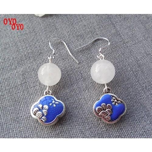 925 silver retro fashion earrings blue white jade sterling silver hypoallergenic accessories