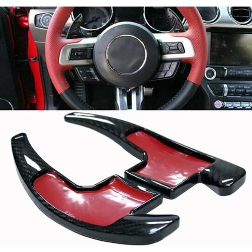 Car Styling for Ford Mustang 2015 2016 2017 2018 2019 2020 Steering Wheel Gear Shifters Paddle Real Carbon Fiber Cover Trim 2pcs
