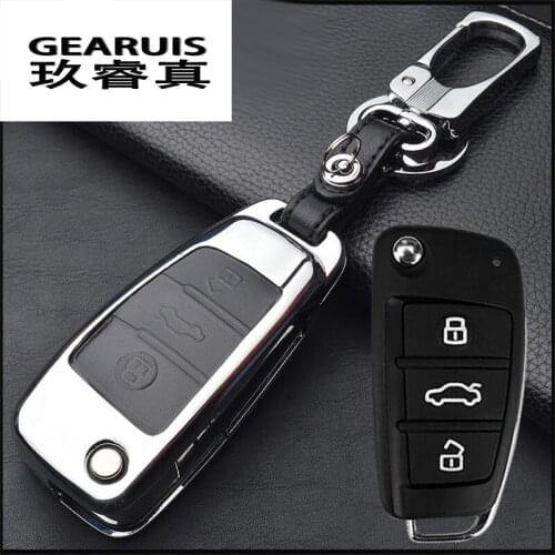 Car-Styling New Zinc alloy leather Key Rings Protection Cover for Audi A3 A4 A5 A6 A8 Q3 Q5 Q7 S5 S7 Protect Shell Cover Case