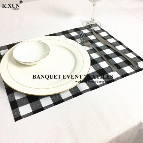 White And Black Color Plaid PVC Table Mat Waterproof Tablecloth Napkin For Wedding Event Decoration