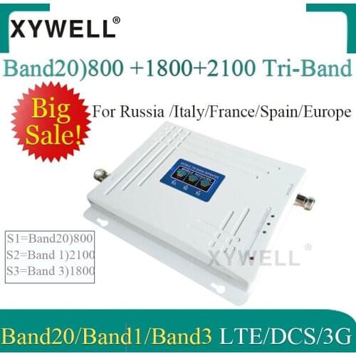 Big Sale!! Band20)LTE 800/2100/1800 Mhz Tri-Band Mobile Signal Booster WCDMA LTE GSM Repeater 2g 3g 4g GSM Cellular Amplifier