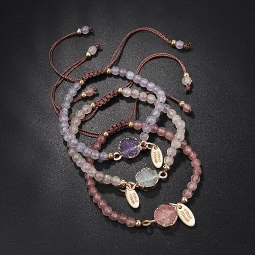 Nature stone braslet rose/grey/purple nature stone bracelet handmade jewelry weave knot crystal embryo handband birthday gift