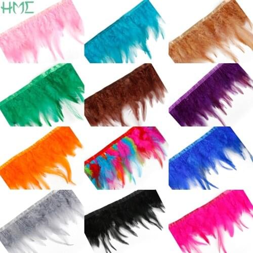 3-4" 10m Natural Chicken Feather Trim Fringe Ribbon for Wedding Decoration Bride Dresses Chicken Feathers Party Decorative Skirt