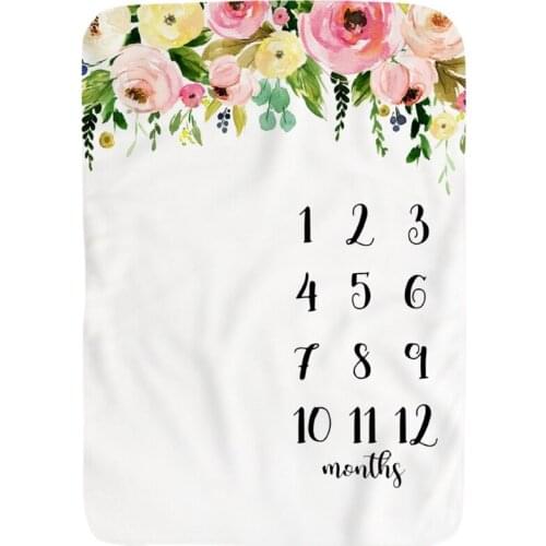 Baby Monthly Record Growth Milestone Blanket Newborn Soft Flannel Floral Printed Swaddle Wrap Photography Props Props